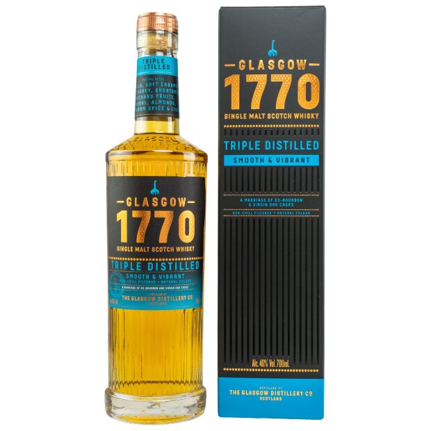 1770 Glasgow Single Malt Scotch Whisky - Triple Distilled Smooth 46% 0,7 ltr.
