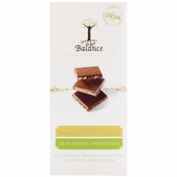 Chocolate Stevia Tablet Milk with Pistachio, Almonds and Walnuts 85g